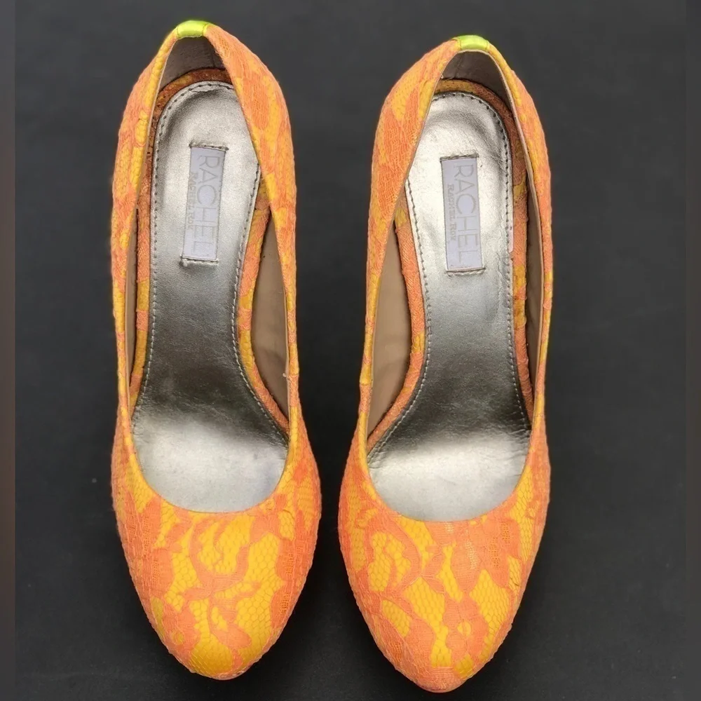 RACHEL ROY KEEDAN Orange Yellow Pink Lace Platform Pump Stilettos Heels Size 6 - Picture 9 of 16
